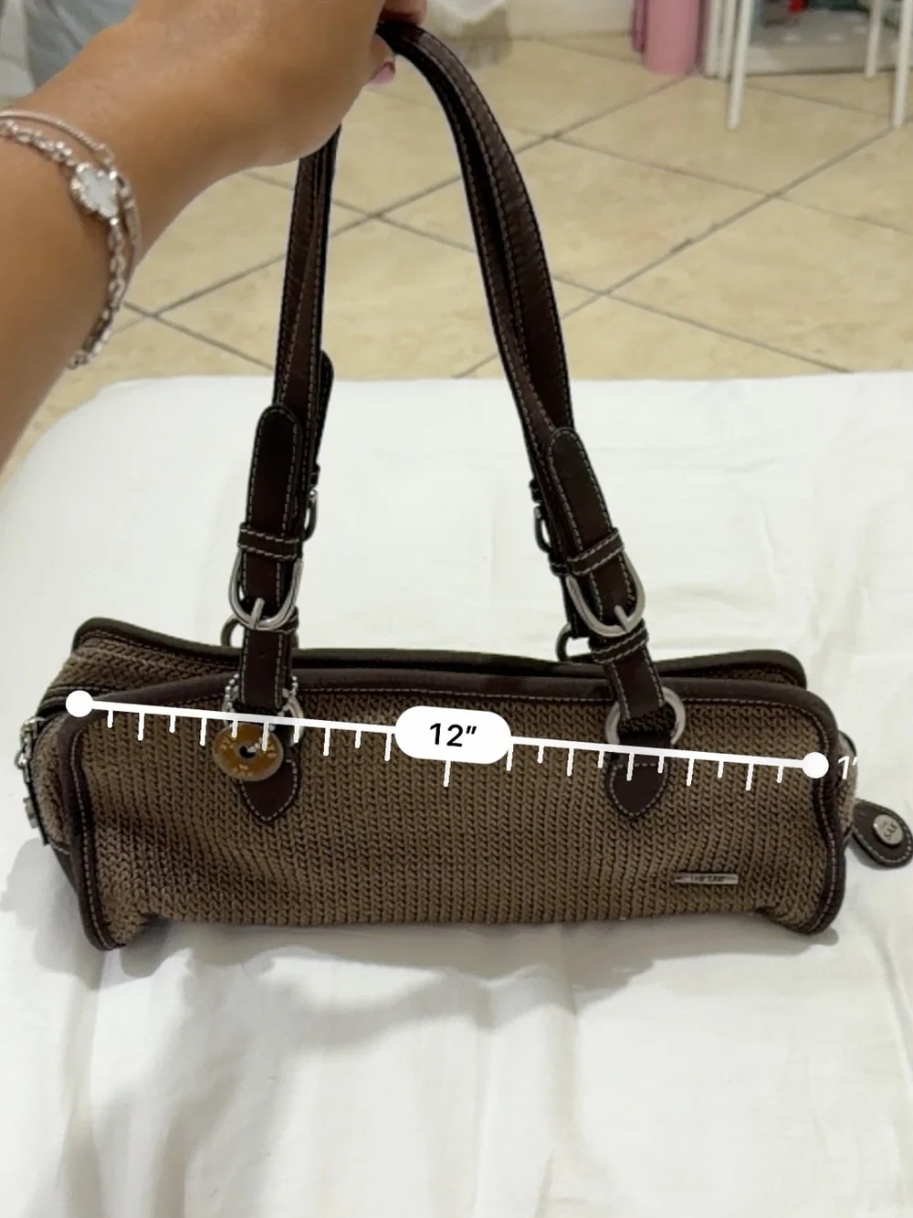 The Sak Brown Woven Shoulder Bag with Dark Trim